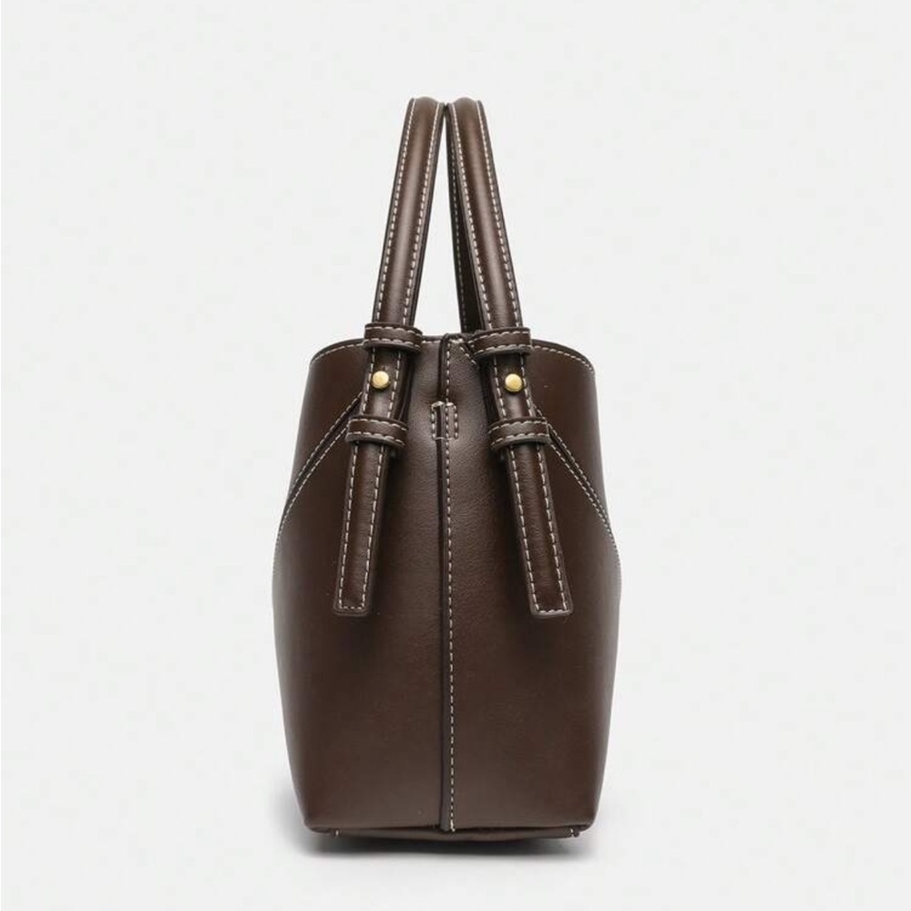 Brown faux leather top handle bag - Picture 4 of 9